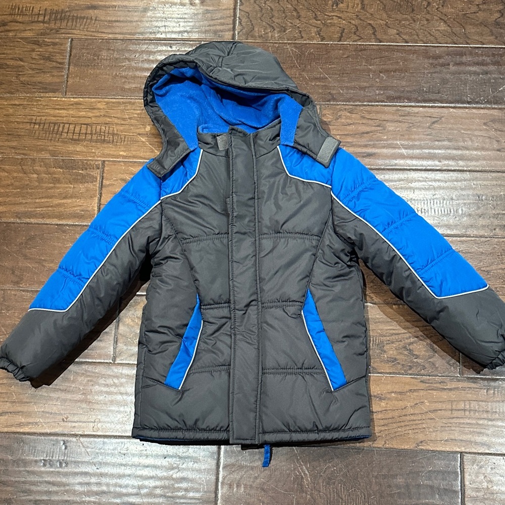 iXtreme Boys Colorblock‎ Hooded Winter Puffer Jacket Charcoal/Blue size 7